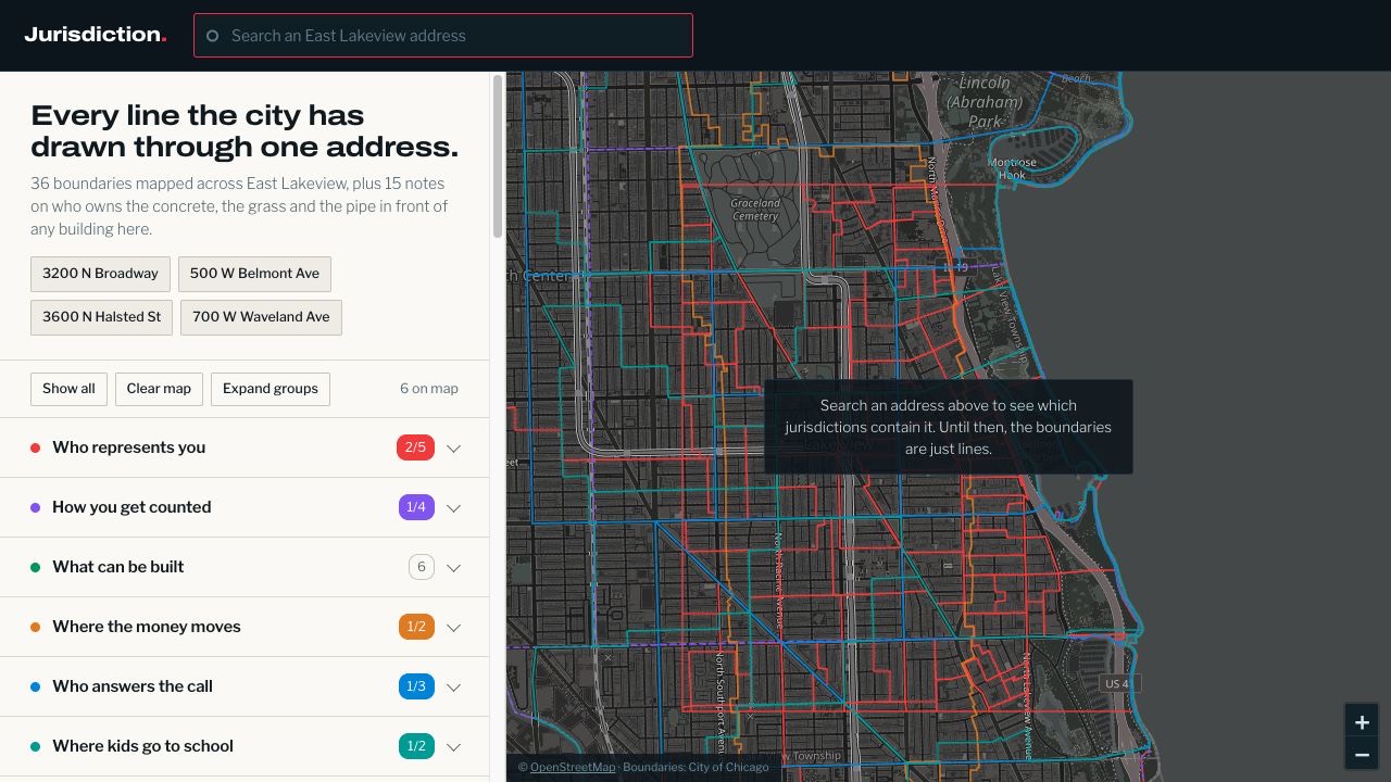 Jurisdiction map showing overlapping civic boundaries in Chicago